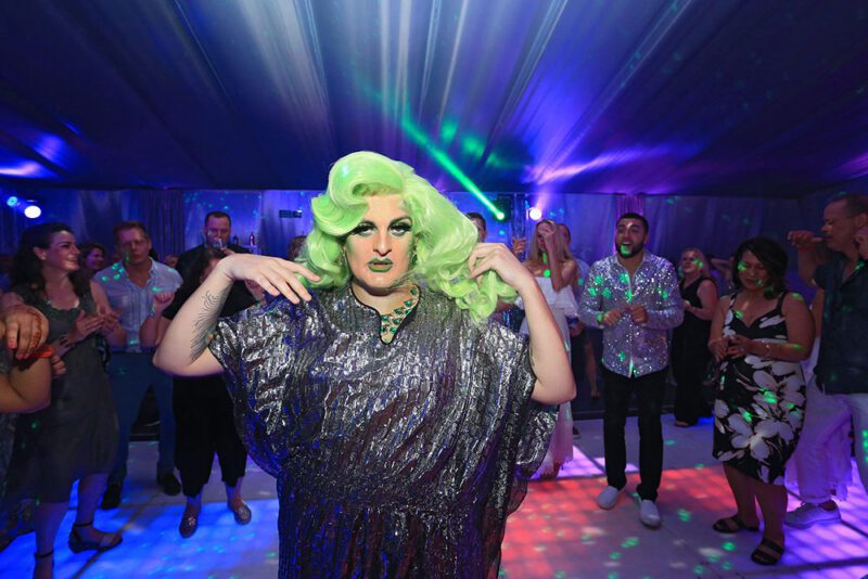 The stunning Tia Tyara drag queen performing at the silver disco party