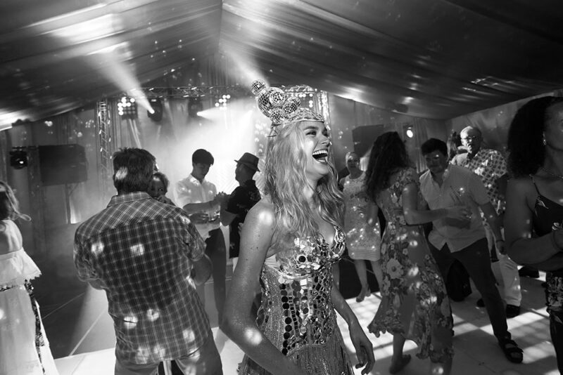 Dancer in disco ball outfit on sparkling event